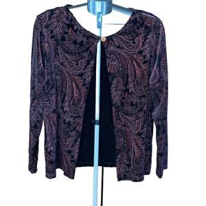 Notations Woman 2XL Black Red Paisley Glitter Long Sleeve Cardigan Twinset